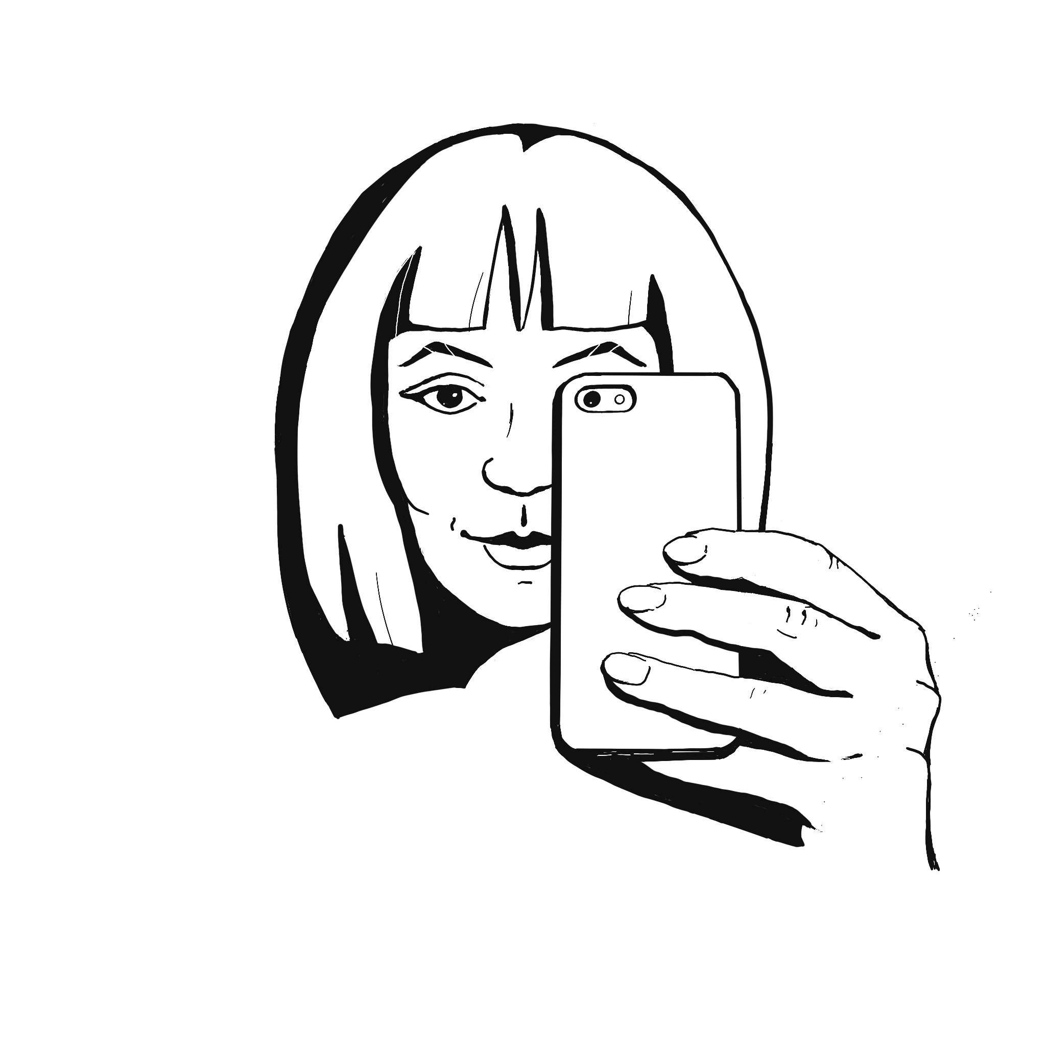 Ilustración digital que representa un autorretrato usando teléfono móvil.