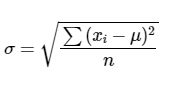 Fórmula para el cálculo de la desviación estándar de la población estadística.