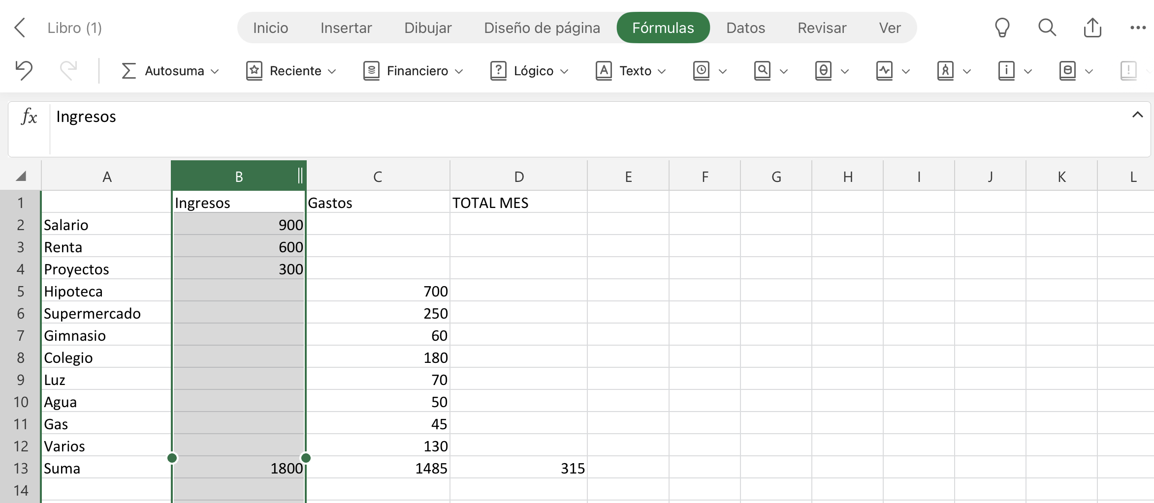 Imagen de una columna Excel.