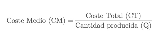Costo medio (fórmula) Representación gráfica de la fórmula: Costo Medio (CM) = Coste Total (CT) / Cantidad producida (Q)